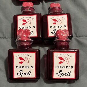 4 Glass “Cupid’s Spell” Bottles with Heart Shaped Stoppers, Valentine’s Day
